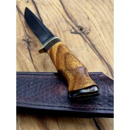 Nóż myśliwski z damastu i zęba mamuta – Unikat | Żywioły Craft