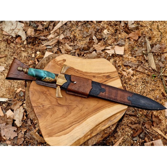 Sztylet z damastu 465 mm – ręcznie kuty | Żywioły Craft