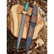 Sztylet z damastu 465 mm – ręcznie kuty | Żywioły Craft