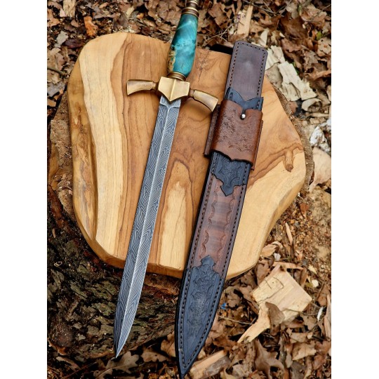 Sztylet z damastu 465 mm – ręcznie kuty | Żywioły Craft