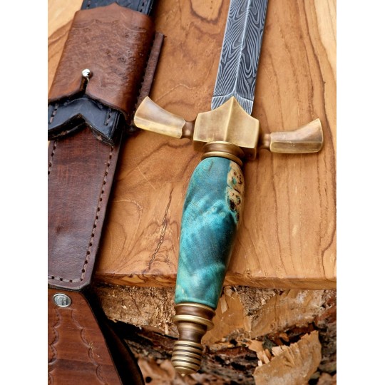 Sztylet z damastu 465 mm – ręcznie kuty | Żywioły Craft